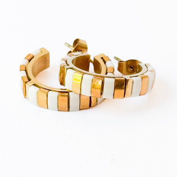 Gold And White Tila Bead Hoops Gold-Plated | Handmade