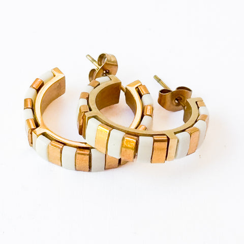 Gold And White Tila Bead Hoops Gold-Plated | Handmade