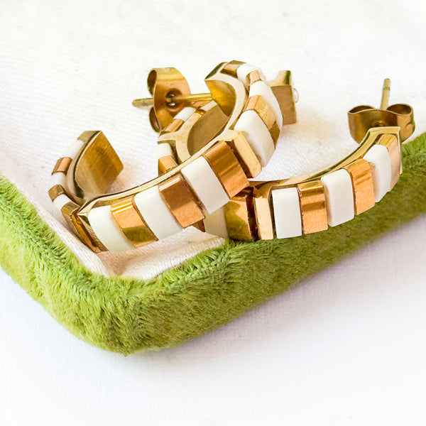 Gold And White Tila Bead Hoops Gold-Plated | Handmade