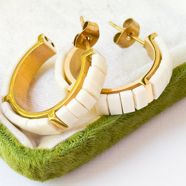 Small White Tila Bead Hoops Gold-Plated