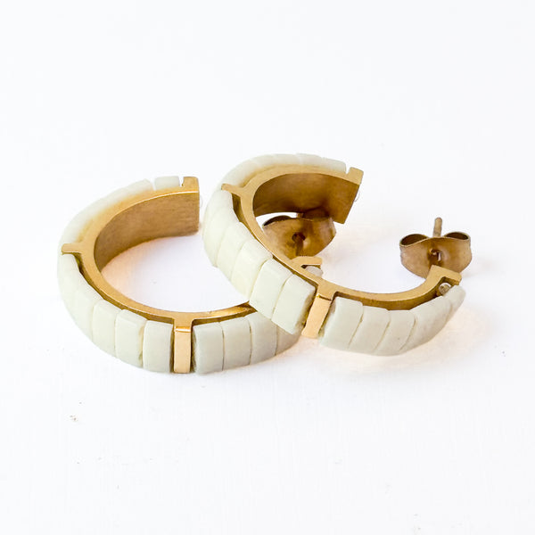 Small White Tila Bead Hoops Gold-Plated