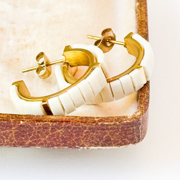Small White Tila Bead Hoops Gold-Plated