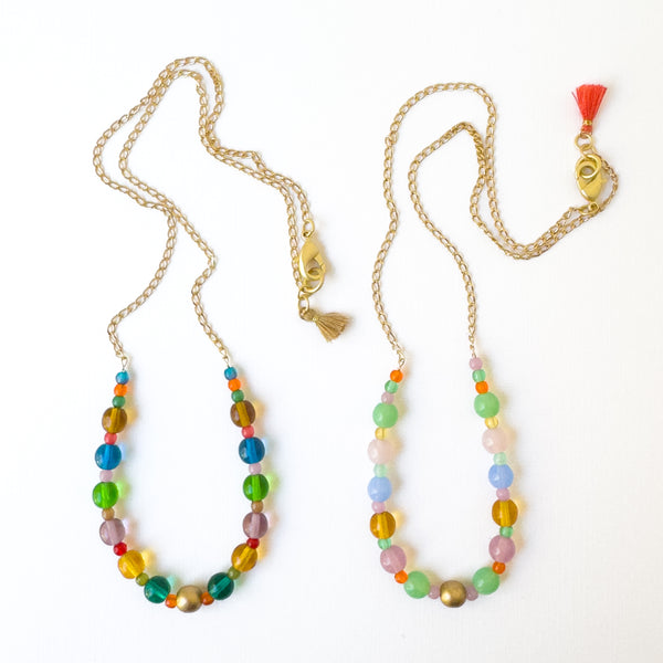 Smooth Glass Candy Bead Necklace with Tassel