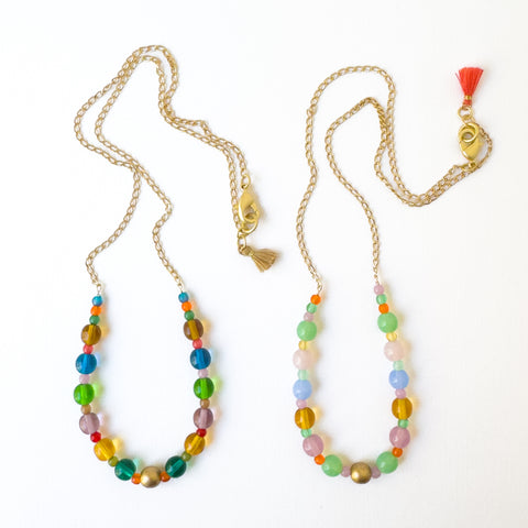 Smooth Glass Candy Bead Necklace with Tassel