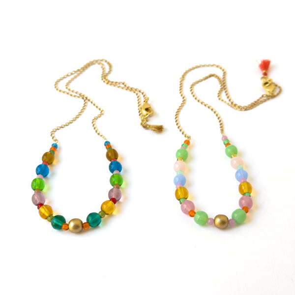 Smooth Glass Candy Bead Necklace with Tassel