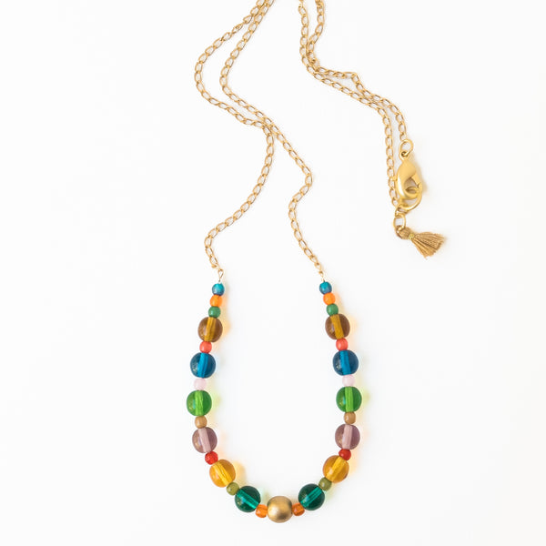 Smooth Glass Candy Bead Necklace with Tassel