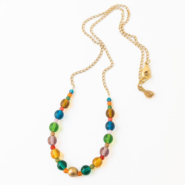 Smooth Glass Candy Bead Necklace with Tassel