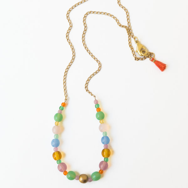 Smooth Glass Candy Bead Necklace with Tassel