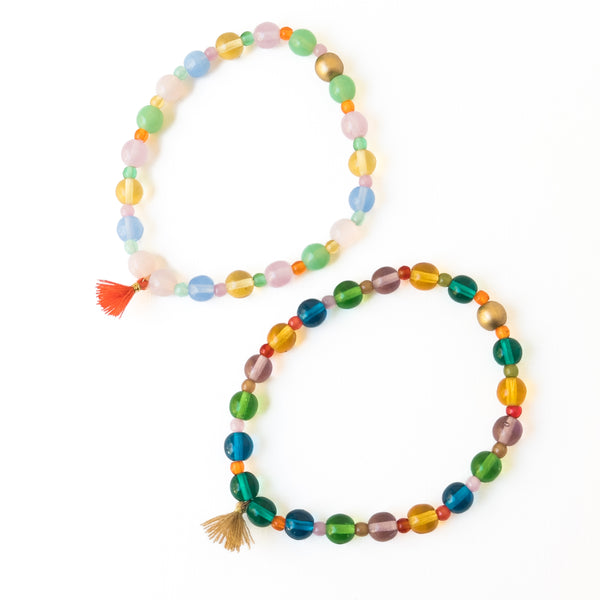 Smooth Candy Glass Bead Bracelet with Tassel