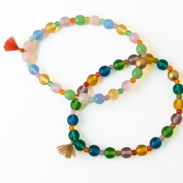 Smooth Candy Glass Bead Bracelet with Tassel