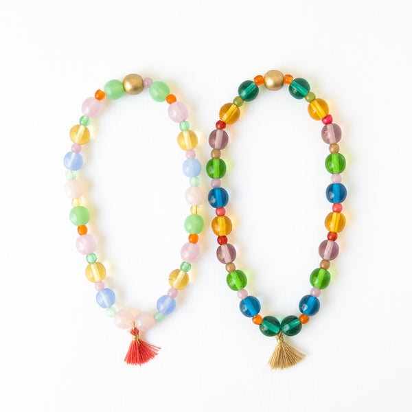 Smooth Candy Glass Bead Bracelet with Tassel