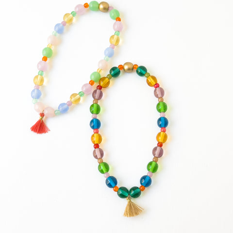 Smooth Candy Glass Bead Bracelet with Tassel