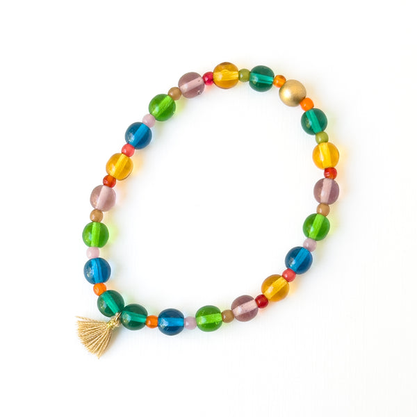 Smooth Candy Glass Bead Bracelet with Tassel