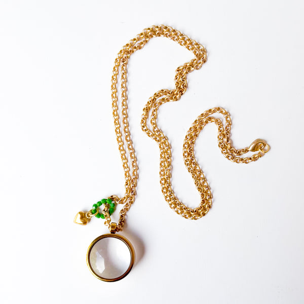 Gold Keepsake Pendant Necklace with Glass Locket & Heart Charm