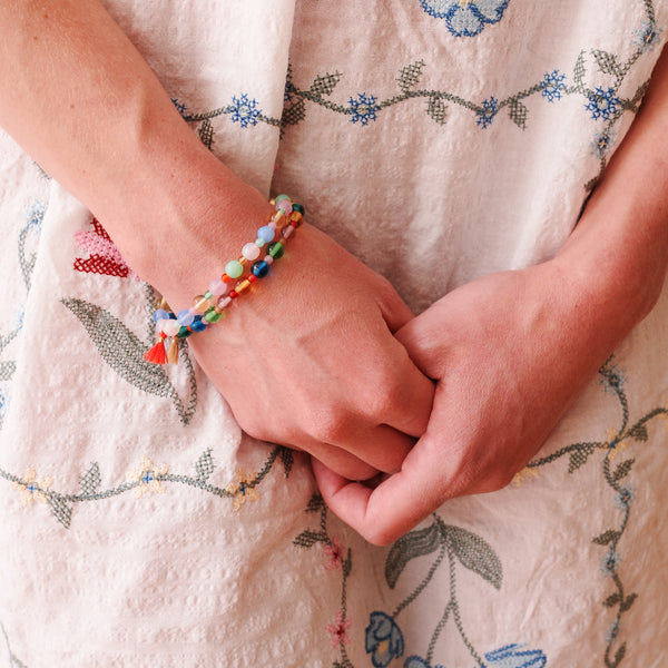 Smooth Candy Glass Bead Bracelet with Tassel