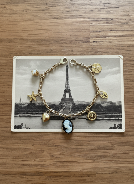 Gold Charm Bracelet with Heart & Cameo Charms