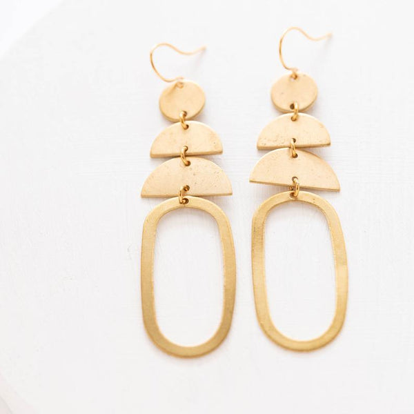 Long Oval and Moon Earrings 