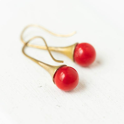 Red Coral Teardrop Earrings