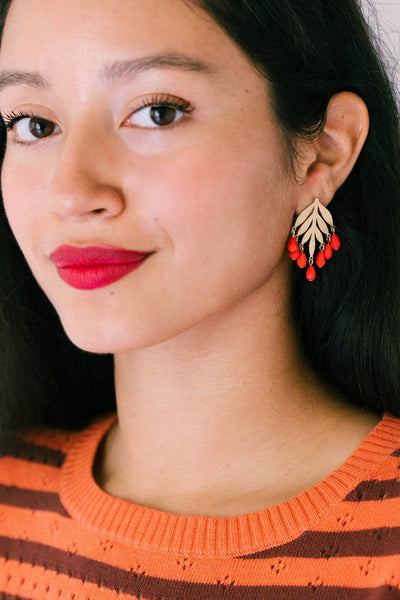 Red Bead Chandelier Studs 