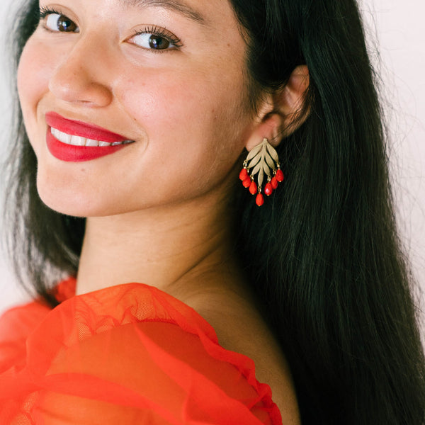Red Bead Chandelier Studs 