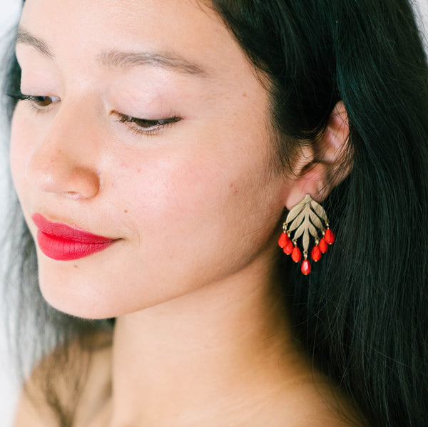 Red Bead Chandelier Studs 