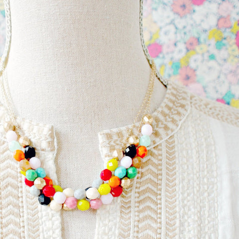 Beaded Three Strand Statement Necklace